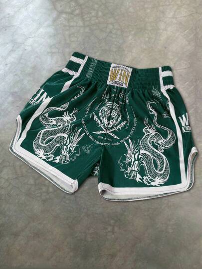 PAVTROS Conjunto de pantalones cortos para hombres Manfinity Streetrush, cintura elástica, alta tolerancia, tiro alto y versión corta, súper pantalones cortos, tela brillante con patrón de "dragón y tigre negro y blanco", pantalones cortos de boxeo tailandés, pantalones cortos deportivos y casuales de baloncesto, aberturas laterales, en , uso casual deportivo diario y de vacaciones, la primera opción para regalos para novios y esposos, uso en pareja