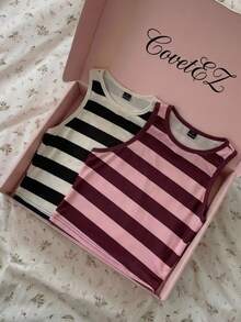 CovetEZ Crew Neck Fitted Short Striped Tank Top For Women - Multicolor - View 1