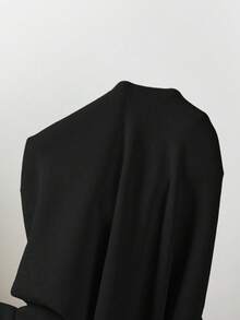 EMERY ROSE New Vintage Romantic Vacation European And American Style High-End Design Square Neck Backless Sexy Bombshell Soft Beige Knit Fitted Mid-Length Dress With Delicate Ruffle Hem, Sleeveless, Casual Wear; Minimalist Solid Color Personalized High-Waist Bodycon Party Cocktail Knit Sweater Dress For Women - Black - View 8