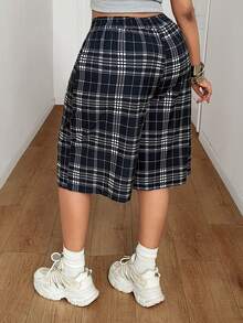 Maweii 2026新款女士夏季格子弹力腰休闲时尚A字短裤，夏季穿搭，千禧风度假装，夏季假日装 - 彩色 - 查看 2