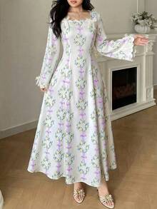 Yasmyna Đầm dự tiệc thời trang in hoa kiểu Ả Rập dành cho nữ - Màu tím - Xem 5