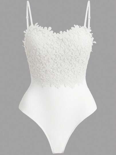 Rometta Plus Size Lace Applique Fitted Elegant Bodysuit