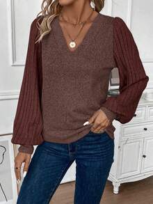 EMERY ROSE Áo thun tay lỡ cổ chữ V đơn giản, màu trơn, dáng rộng, thoải mái khi đi làm hàng ngày dành cho nữ, mùa xuân/thu - Cà phê nâu - Xem 5