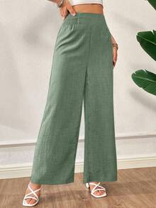 SHEIN Essnce Summer Pants Women Striped Drawstring Waist Straight Loose Casual Pants - Mint Green - View 4