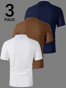 Manfinity Homme 3件組男士休閒百搭通勤短袖 Polo 衫，正式款 - 彩色 - 查看 2