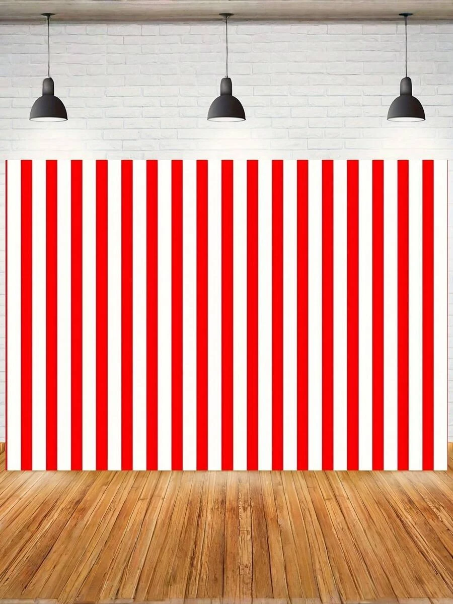 1 pieza Fondo a rayas rojas y blancas, fondo plano 2D adecuado para fiestas de cumpleaños, eventos con temática de circo y fondos fotográficos, opción perfecta para decoración de estudio - Multicolor - Ver 1