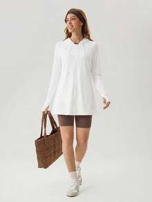 OutZeal Áo khoác nữ chống nắng, thích hợp mặc đi bộ đường dài, mùa hè, thoáng mát, chống tia UV, dài đến hông, có mũ. - trắng - Xem 5