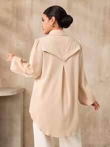 Graceveil 女士休闲百搭通勤纯色灯笼袖衬衫，优雅高贵，新款女式衬衫，女士上衣，优雅高贵女式衬衫，女士上衣和衬衫，职业衬衫 - 杏色 - 查看 2