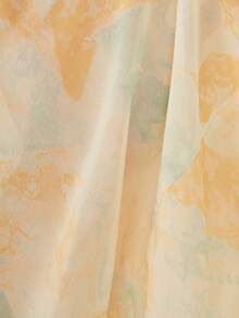 SHEIN LUNE French Luxury Elegant Floral Print Chiffon Maxi Dress,Beige,Summer,Boho,Vacation,Holiday,Fitted Waist A-Line Flowy Skirt,Ruched Waist Design - Yellow - View 7