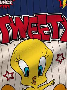 LOONEY TUNES X SHEIN 加大码夏季休闲撞色条纹卡通字母印花T恤 - 白色 - 查看 7