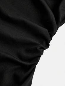 SHEIN Girlism Teen Girl Knitted Halter Waist Ruched Peplum Hem Dress Outfit Girl - Black - View 5