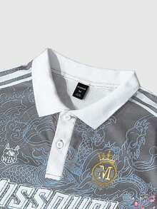 ROMWE MEN Anime Áo polo nam in họa tiết đường phố, thích hợp mặc hàng ngày, mùa xuân/hè. - Xám - Xem 6