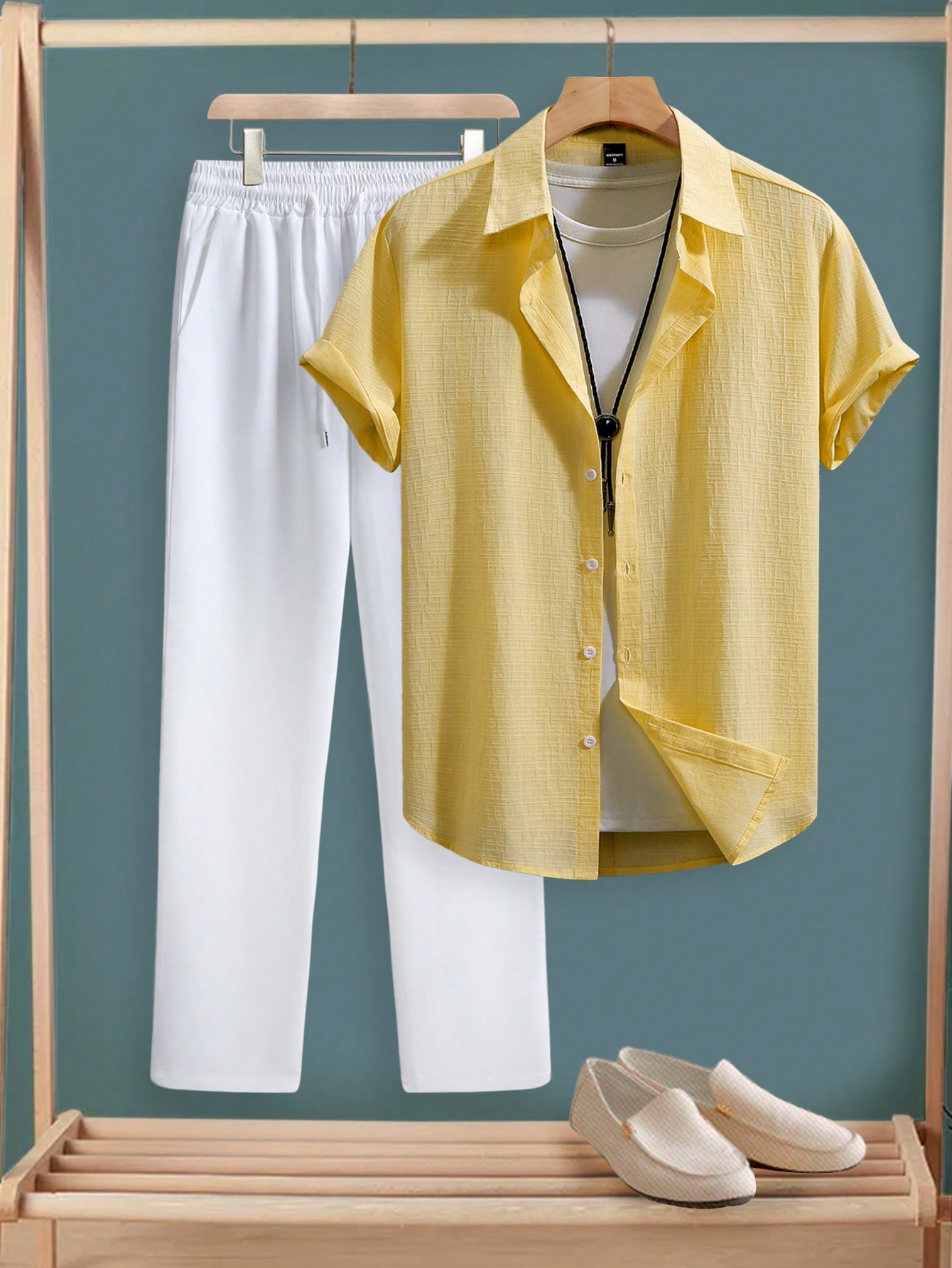 Manfinity Homme بدلة صيفية كاجوال للرجال (قميص وبن...