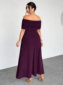 Firerie 大码女士优雅简约精致浪漫时尚性感女士度假/工作场合露肩高腰A字长裙 - 中紫紅色 - 查看 2