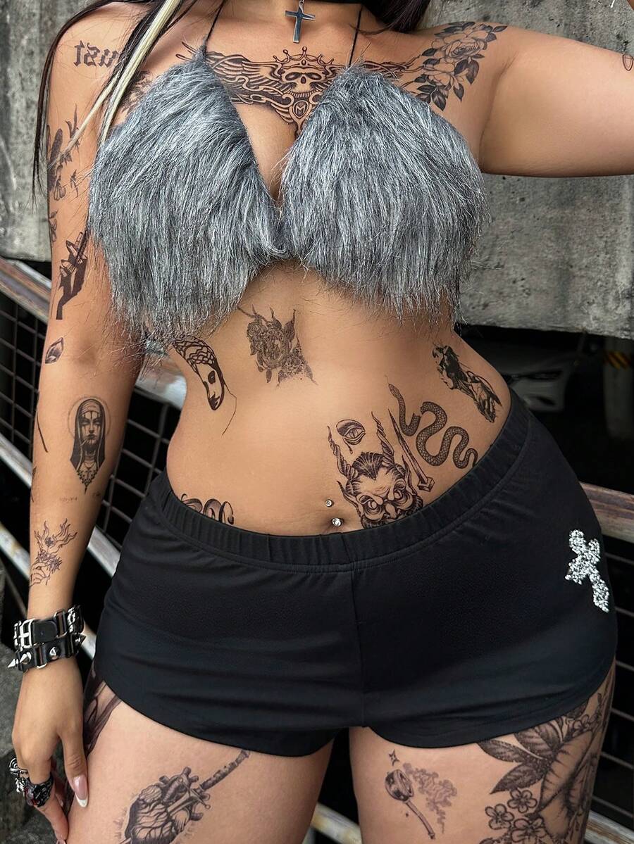 Whyspr 超短迷你性感交叉多功能打底裤 - 黑色 - 查看 1