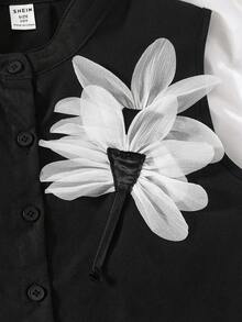 SHEIN 女孩优雅花卉装饰无袖背心和裙子套装，适合日常、节日、外出和度假穿着。 - 黑色 - View 6