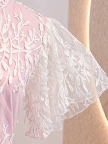 SHEIN Elegantes weißes fließendes Mesh-Kleid mit zarter Spitze, geeignet für Zusammenkünfte, Cocktailpartys, Ausflüge, Teenager-Mädchen - Pink - Übersicht 3