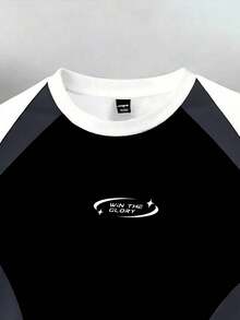 Manfinity Joysei Men's Casual Contrast Color Print T-Shirt, Suitable For Spring/Summer Outdoor And Campus Wear - Black - View 4