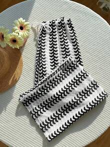 Comfortcana 女士抽绳腰带印花宽松阔腿休闲裤 - 黑與白 - 查看 7