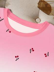 Resyla Camiseta de manga corta casual de mujer con estampado de degradado de cereza, para verano - Multicolor - Ver 5