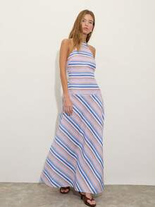 Nöista 夏季休闲条纹露背吊带连衣裙 - 粉色 - 查看 1