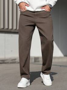 Manfinity Homme Plus Size Men's Casual Straight Loose Fit Jeans With Pockets - Coffee Brown - View 6