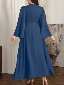 Modelyn Đầm maxi dài xòe rộng cổ khăn choàng dành cho nữ cỡ lớn, màu đỏ đậm thanh lịch. - Màu xanh lam - Xem 2
