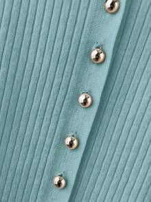 SHEIN Franclia 新款夏季休闲宽松百搭简约优雅柔软Polo衫，适合办公室、工作、通勤等场合，金属纽扣设计，修身剪裁，款式简洁大方，男女皆宜，极简女式开衫 - 薄荷藍 - 查看 7