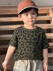 DAZY Toddler Boys' Casual Leopard Print Round Neck Short Sleeve Top, Summer - Green - View 5