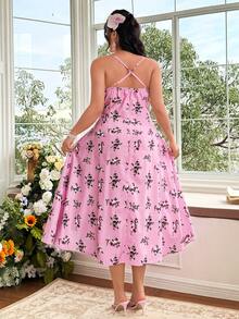 Celure Vestido elegante de tirantes finos con estampado floral para mujer de talla grande - Morado - Ver 2