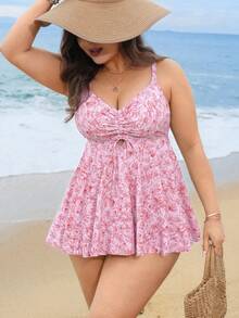 Swim Lushoire Plus Size Floral Print Sweet Tankini Top - Multicolor - View 6