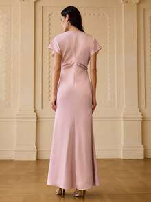 ZEYLAH Vestido de manga corta con cuello redondo y adornos de strass, primavera/verano - Rosa - Ver 3