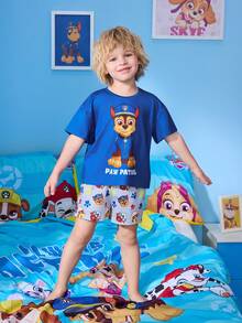 SHEIN | PAW Patrol 男童卡通印花短袖上衣和短裤两件套 - 彩色 - 查看 1