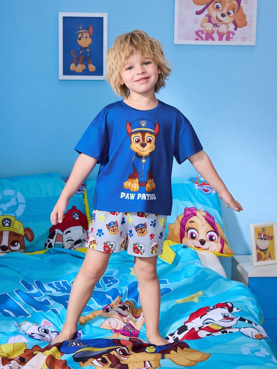 SHEIN | PAW Patrol 男童卡通印花短袖上衣和短裤两件套 - 彩色 - 查看 1