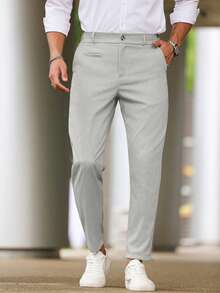 Manfinity Homme 男士休闲纯色修身口袋裤 - 淺灰色 - 查看 5