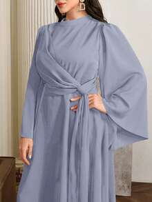 Modelyn Gaun Maxi Panjang Berkerah Syal untuk Wanita Ukuran Plus, Merah Tua Elegan - Grey - View 3