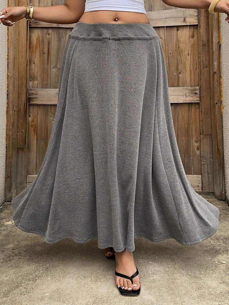 Dazy Plus Solid Color Lace-Up A-Line Midi Knit Skirt, Spring/Summer Streetwear