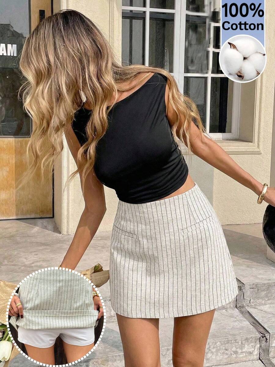 Serisse Women's Striped Casual Versatile Daily Wear Mini Skirt - Apricot - View 1