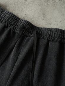 PAVTROS Men's Casual Street Style Outfit, Distressed Fabric, Loose Fit T-Shirt And Drawstring Waist Shorts - Black - View 7