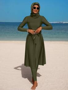 Swim Mulvari Women's One-Piece Long Sleeve Long Pants Leisure Swimsuit - Dark Green - View 3