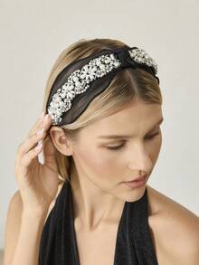 MOTF PREMIUM 珍珠花朵水晶串珠蝴蝶结发箍 - 彩色 - 查看 5