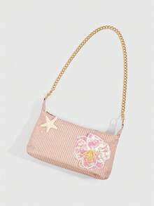 ROMWE Fairycore Pieza, Bolso de Paja Colorido Estilo Resort Dopamina con Decoracióde Estrellas de Mar y Conchas, Bolso de Playa Tropical, Adecuado para Viajes de Primavera y Verano, Vaca - Color F - Ver 4
