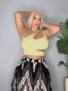 SHEIN SXY 大码女式纯色镂空设计露脐吊带背心 - 淡黃色 - 查看 4