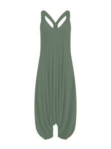 Lyrianda Plus Size Women Solid Color Casual Loose Jumpsuit - Green - View 1