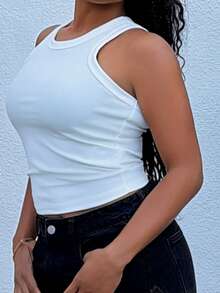 Tyla Gomez 時尚修身夏季休閒圓領背心 - 白色 - 查看 4