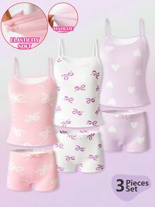 SHEIN Vintaside Kids Bộ đồ lót 6 món cho bé gái, gồm áo hai dây và quần lót in hình bướm và trái tim, viền ren, chất liệu cotton thoải mái, thích hợp mặc ngoài hàng ngày. - Nhiều màu - Xem 3