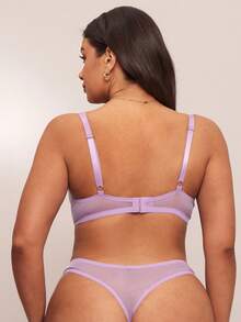 SHEIN BAE 2pcs/Set Women Plus Size Pink Lingerie Set, Lift - Purple - View 2