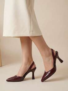 Zapatilla destalonada, zapato slingback, tacón  punta fina, punta puntal, zapato elegante mujer, calzado formal mujer, zapato de vestir, zapatilla clásica, zapato abierto atrás, slingback mujer, tacón bajo elegante, zapatos para oficina, zapatos para eventos, calzado femenino sofisticado - Burdeos - Ver 1