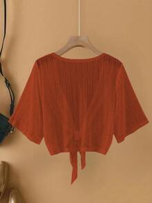 SHEIN LUNE Plus Size Women Elegant Lace Mesh Sheer Sleeve Beach Cover Up Jacket - Rust Brown - View 2