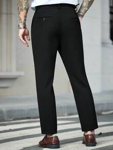 Manfinity Bizformal 男士黑色休闲商务通勤西装裤 - 黑色 - 查看 2